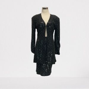 Vintage 1990's Carmen Marc Valvo Beaded Jacket and Pencil Skirt Suit